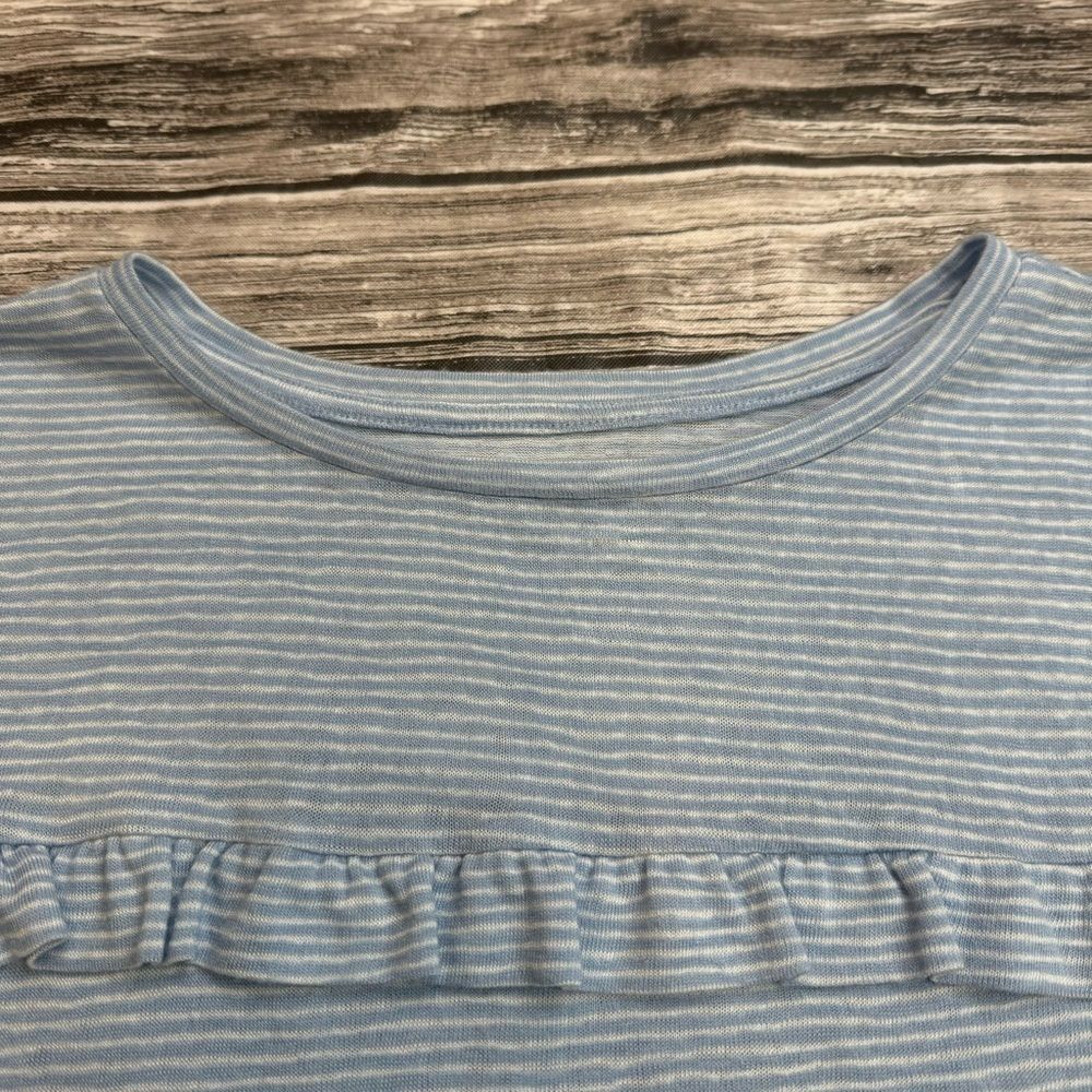 Women's LOFT Blue White Striped Crop Tee Ruffle Hem Long Sleeve M - Picture 3 of 13